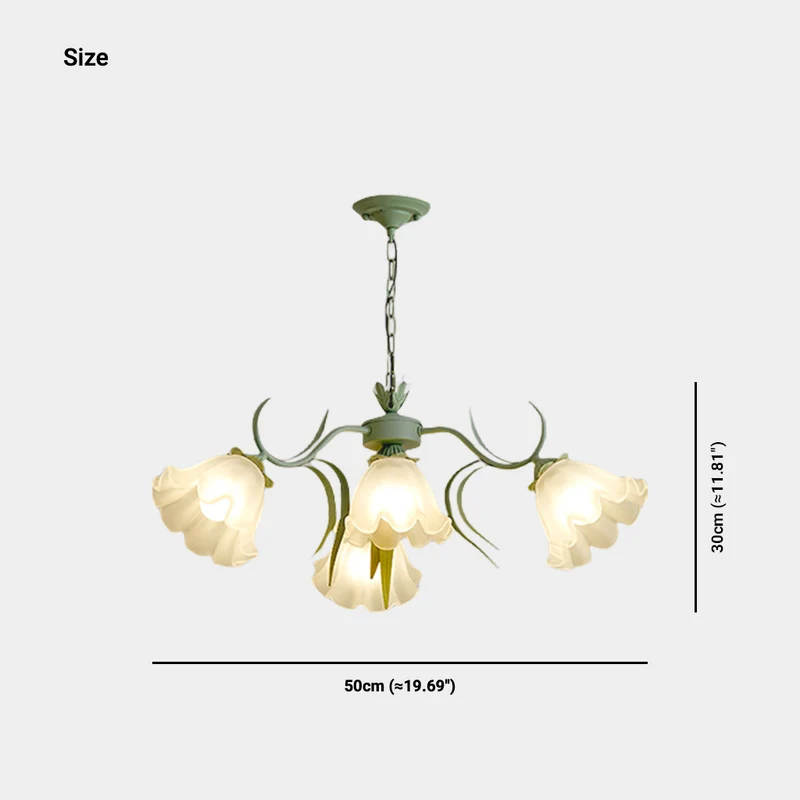 Chandelier French Metal Glass Lily of the Valley Flower, Green & White