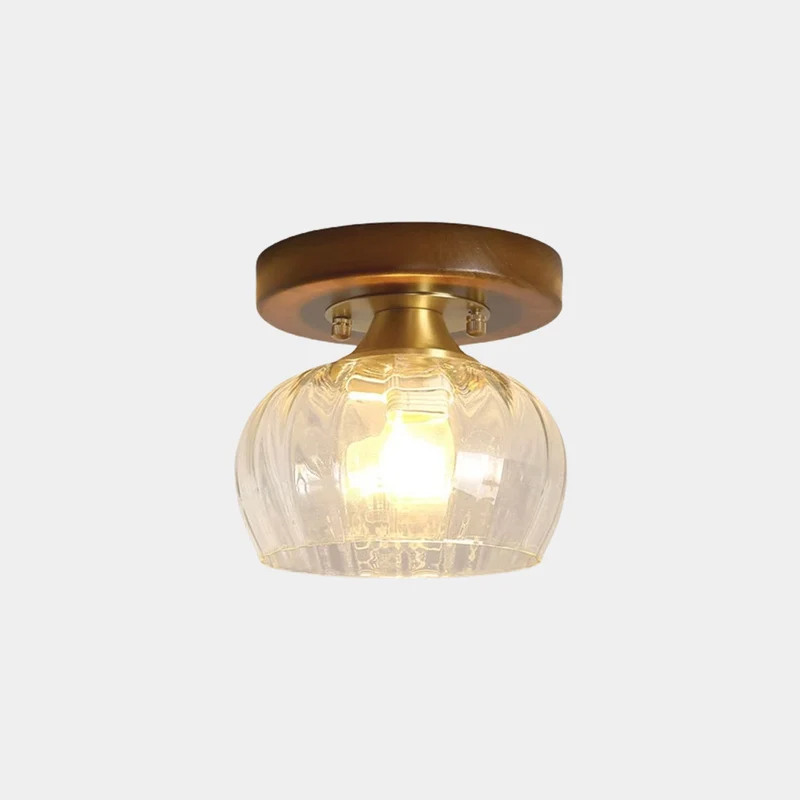 Semi-Flush Ceiling Light Vintage Small Glass Wood