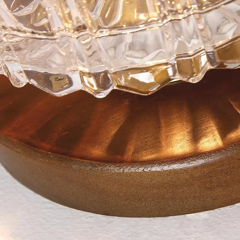 Semi-Flush Ceiling Light Vintage Small Glass Wood