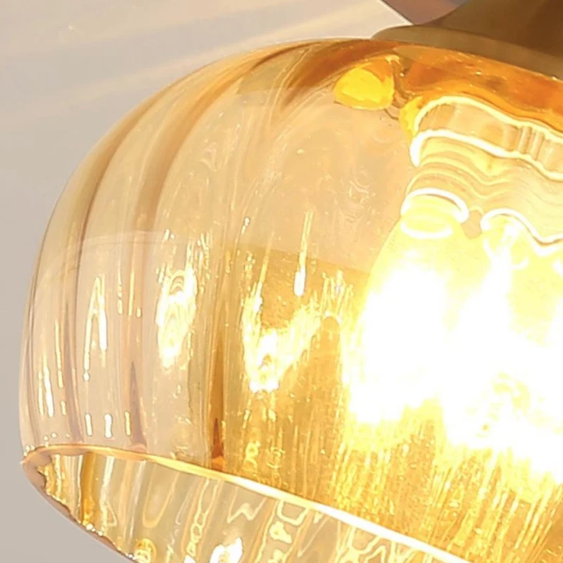 Semi-Flush Ceiling Light Vintage Small Glass Wood