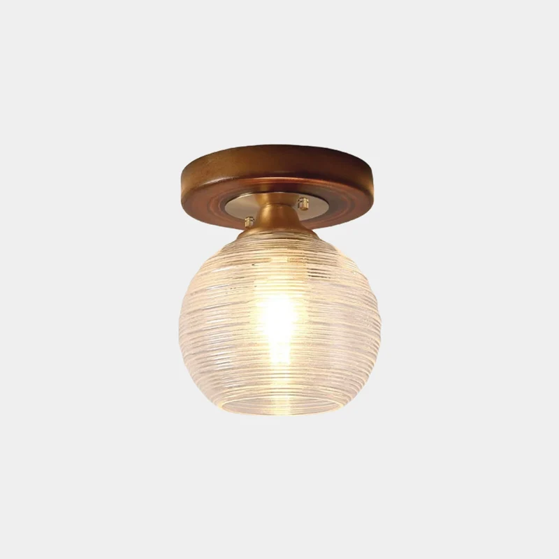 Semi-Flush Ceiling Light Vintage Small Glass Wood