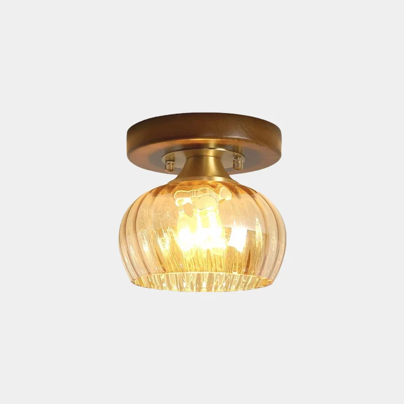 Semi-Flush Ceiling Light Vintage Small Glass Wood