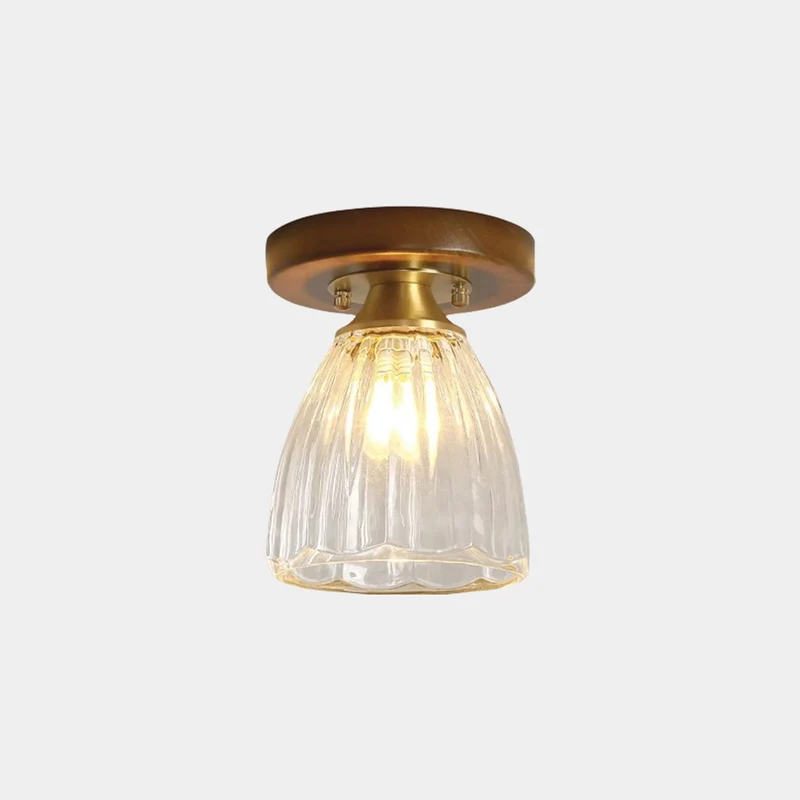 Semi-Flush Ceiling Light Vintage Small Glass Wood