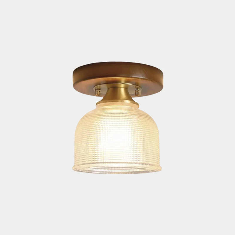 Semi-Flush Ceiling Light Vintage Small Glass Wood