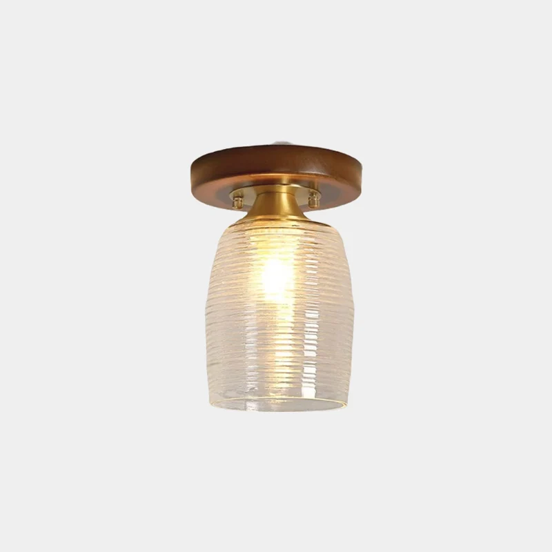 Semi-Flush Ceiling Light Vintage Small Glass Wood