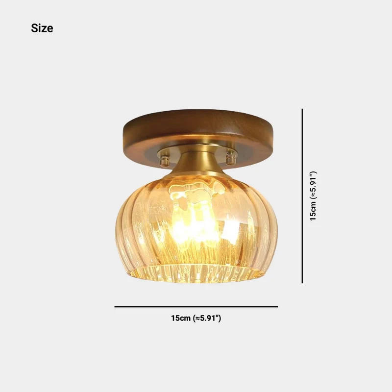 Semi-Flush Ceiling Light Vintage Small Glass Wood