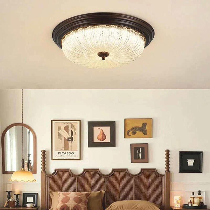 Flush Mount Ceiling Light Mid-century Vintage Round Glass