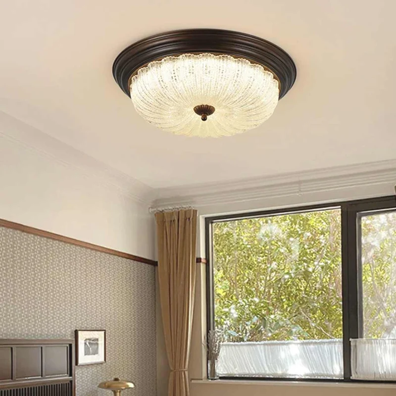 Flush Mount Ceiling Light Mid-century Vintage Round Glass