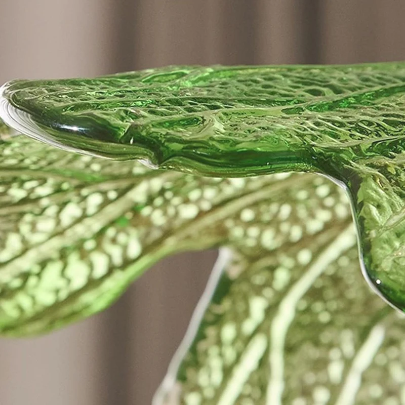 Pendant Light Artistic Retro Brass Wood Glass Leaf, Green