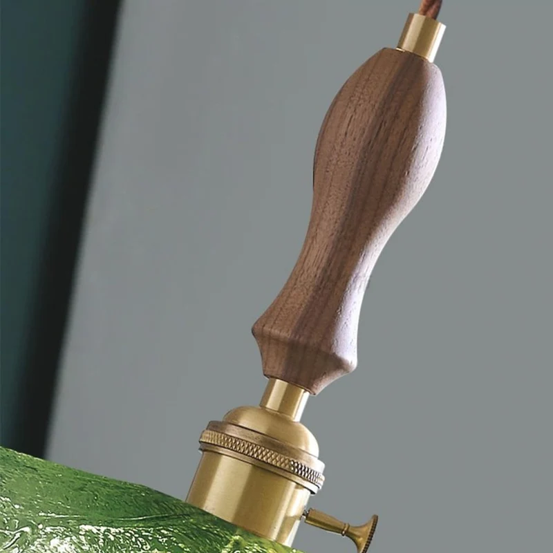 Pendant Light Artistic Retro Brass Wood Glass Leaf, Green
