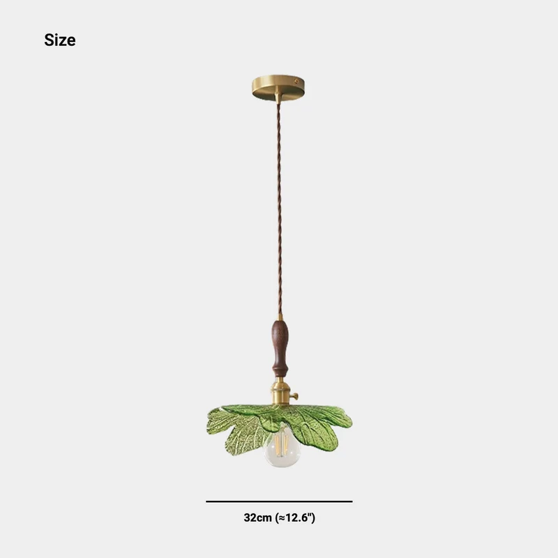 Pendant Light Artistic Retro Brass Wood Glass Leaf, Green