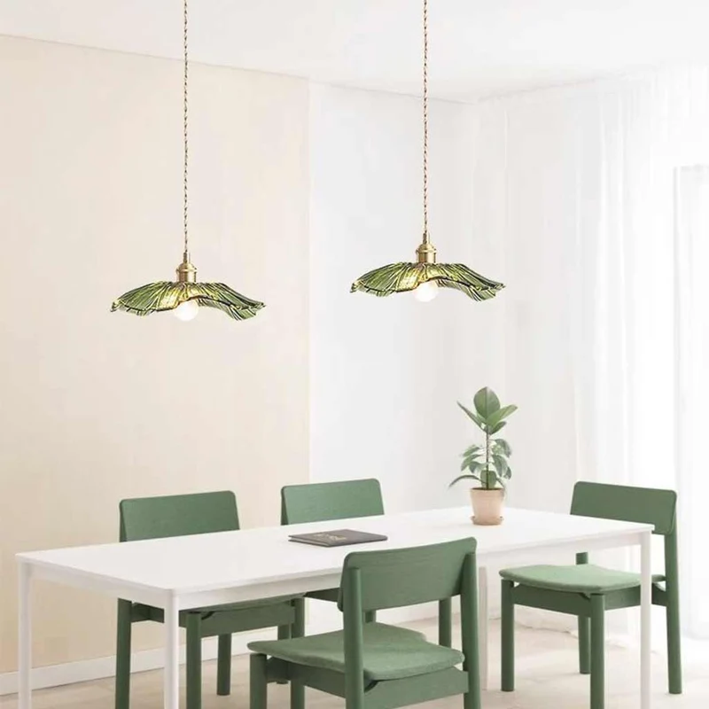 Pendant Light / Ceiling Light Glass Flower Lotus Leaf Brass, Green