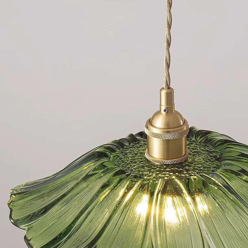 Pendant Light / Ceiling Light Glass Flower Lotus Leaf Brass, Green