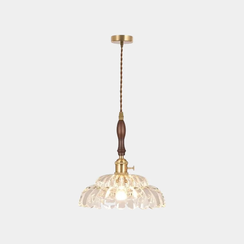 Pendant Light Fixture French Vintage Wood Glass Flower