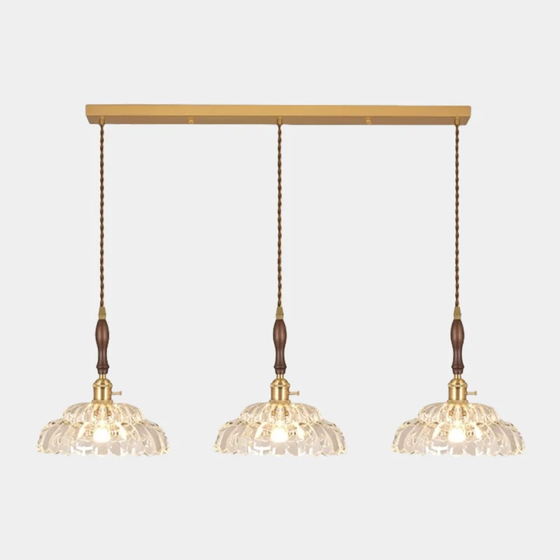 Pendant Light Fixture French Vintage Wood Glass Flower