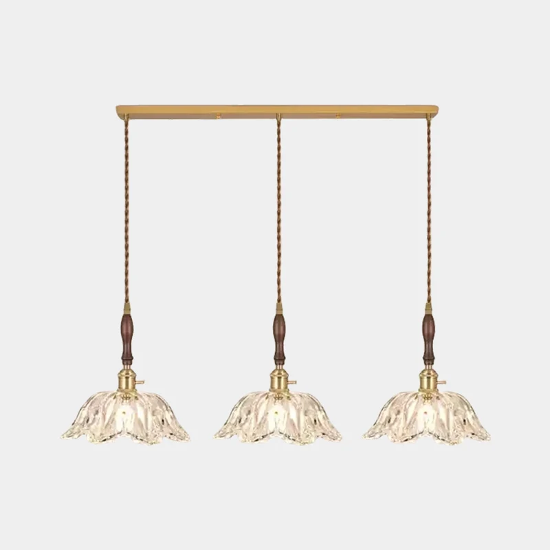 Pendant Light Fixture French Vintage Wood Glass Flower
