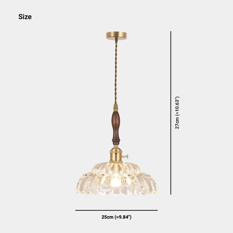 Pendant Light Fixture French Vintage Wood Glass Flower