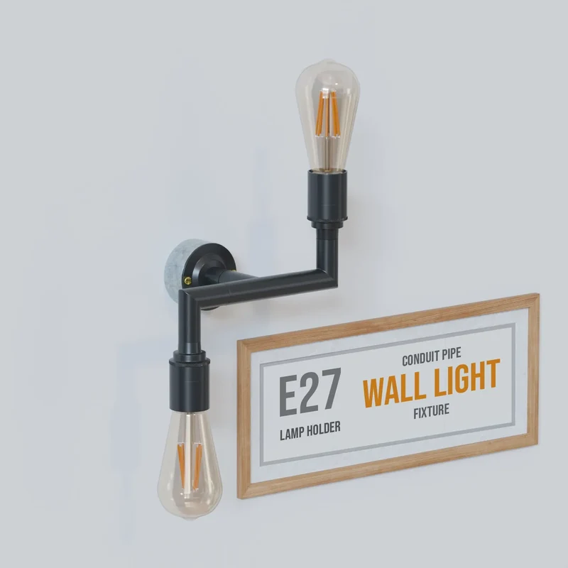 Industrie 2-fach Leerrohr Decken Wandlampe Schwarz 2-im1 Kombi Leuchte E27 ~3748