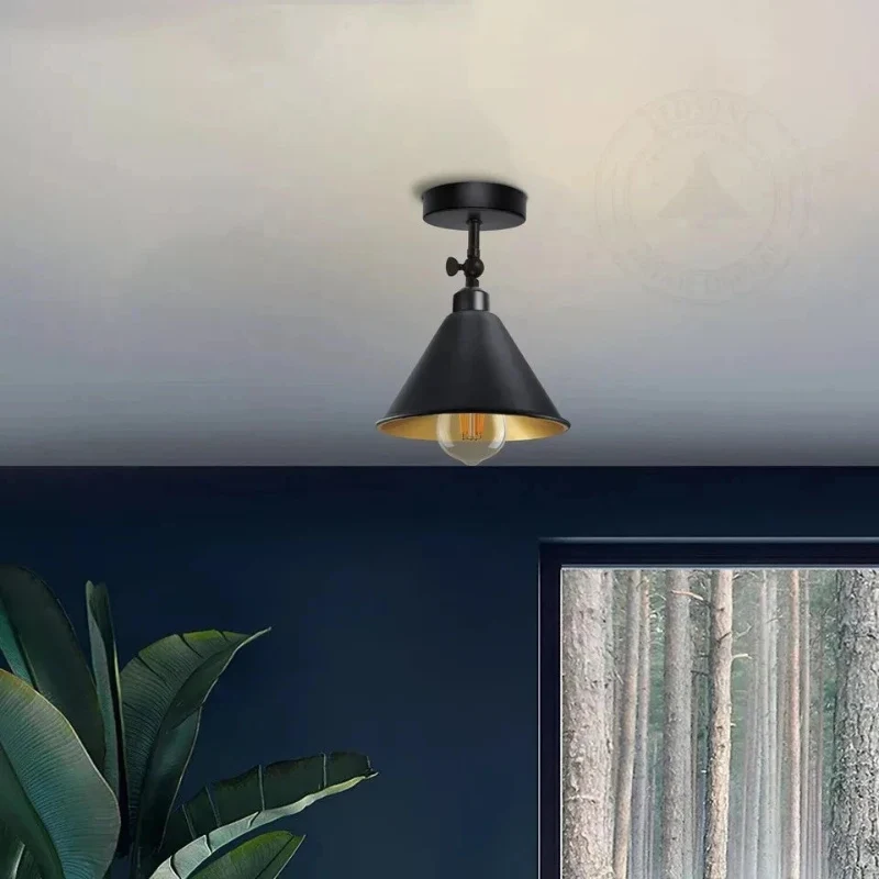 Industrial Flush Mount Deckenlampe Schwarz Retro Metall ~3727