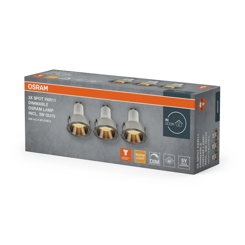 OSRAM LED Spot Recess GU10 Dim Einbaustrahler Set 3W Satin-Nickel ⌀52 mm
