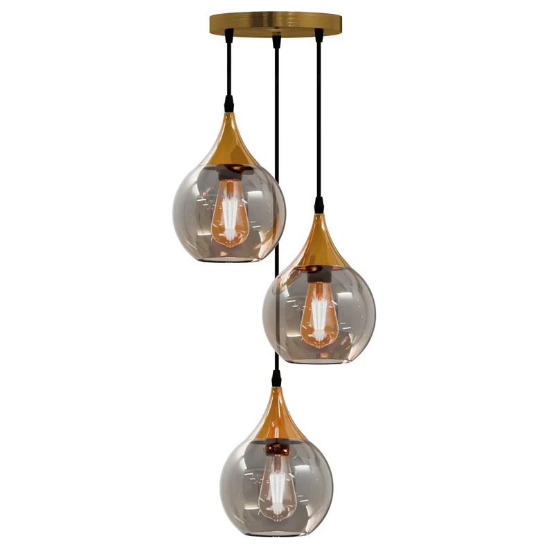 3 Flammige Pendelleuchte Glastropfen Rauchglas E27 ~3672