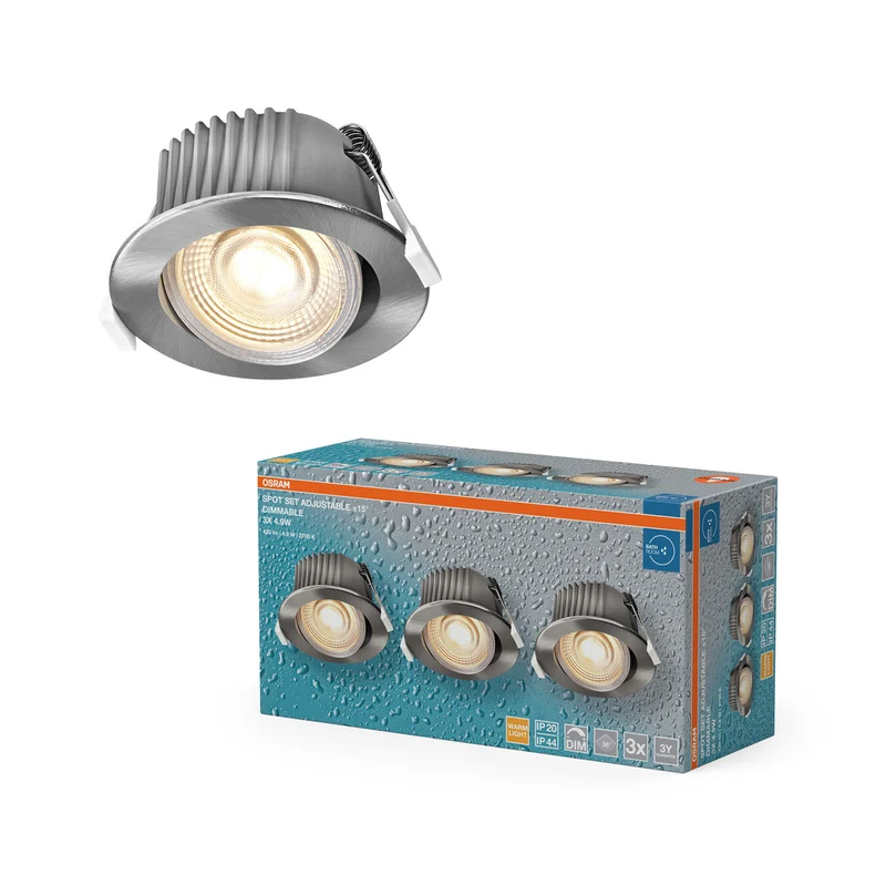OSRAM LED Spot Recess Bad Einbaustrahler Set DIM IP44 schwenkbar 4.9W 36° Satin-Nickel ⌀68 mm