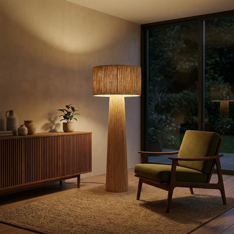 Geflochtene Stehlampe aus Rattan im japanischen Stil – Kansora