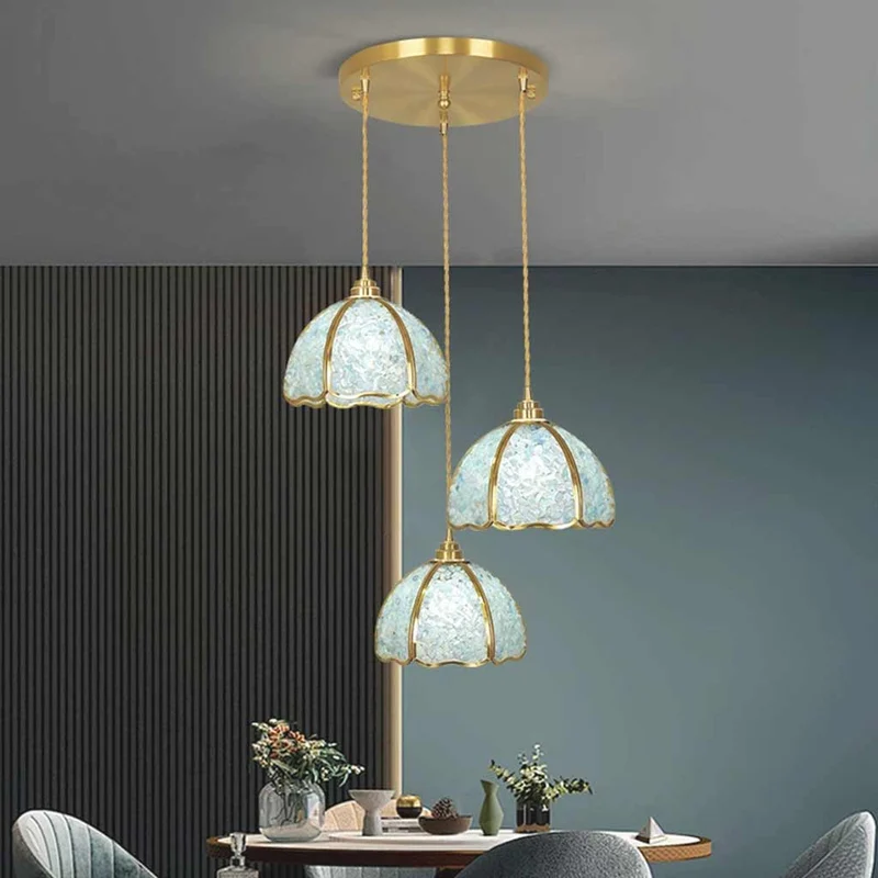 Pendant Light Luxury Brass Crystal 3-Light Dome Multi Color