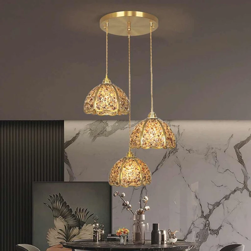 Pendant Light Luxury Brass Crystal 3-Light Dome Multi Color