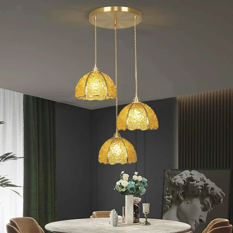 Pendant Light Luxury Brass Crystal 3-Light Dome Multi Color