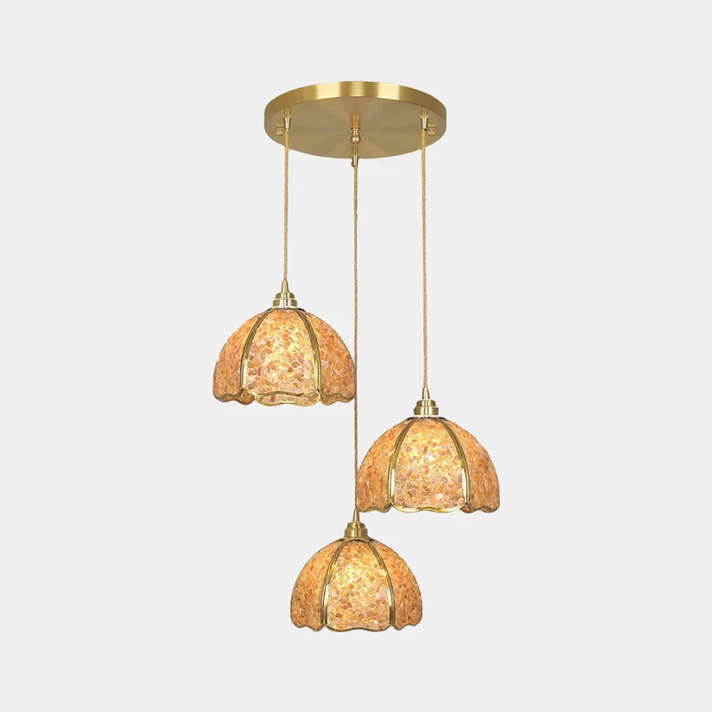 Pendant Light Luxury Brass Crystal 3-Light Dome Multi Color