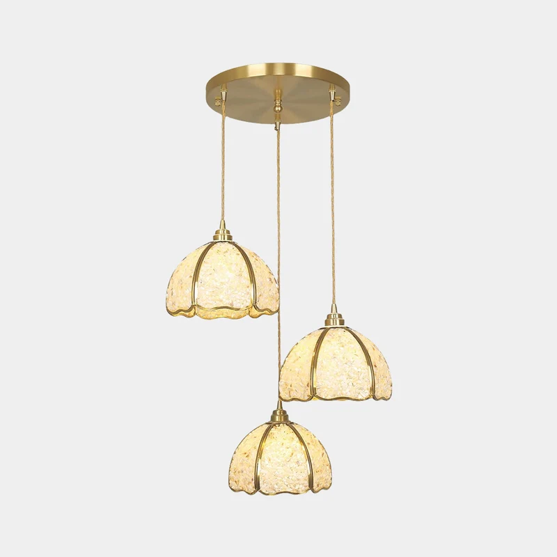 Pendant Light Luxury Brass Crystal 3-Light Dome Multi Color
