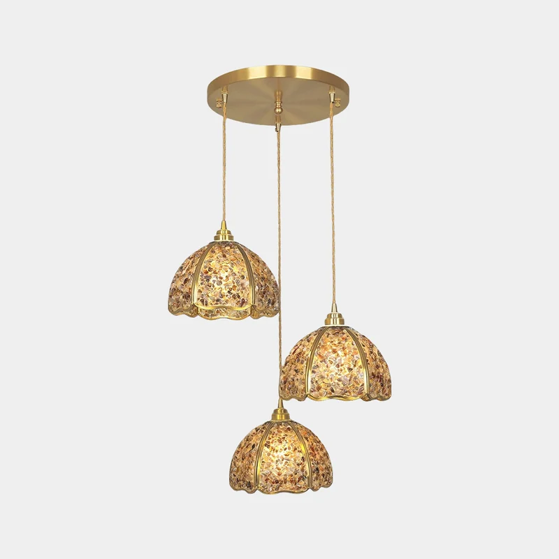Pendant Light Luxury Brass Crystal 3-Light Dome Multi Color