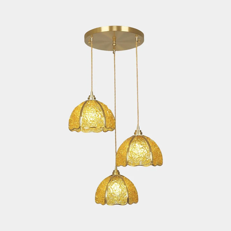 Pendant Light Luxury Brass Crystal 3-Light Dome Multi Color