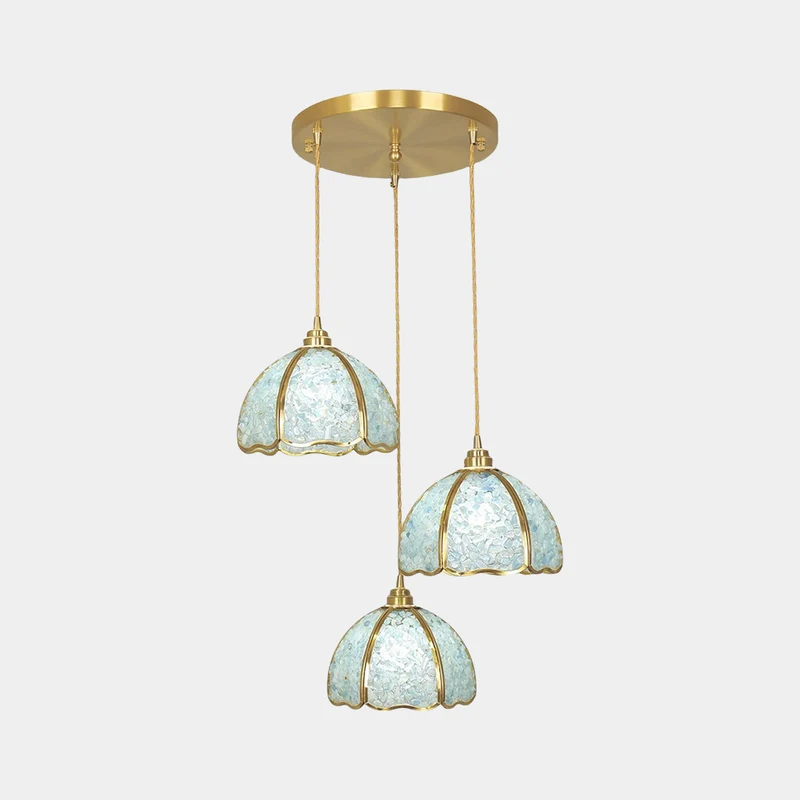 Pendant Light Luxury Brass Crystal 3-Light Dome Multi Color