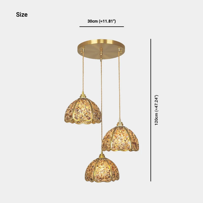 Pendant Light Luxury Brass Crystal 3-Light Dome Multi Color
