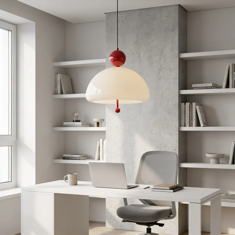 Moderne Hängeleuchte aus cremefarbenem Glas für Schlafzimmer und Arbeitszimmer – Célorion