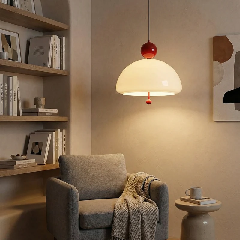 Moderne Hängeleuchte aus cremefarbenem Glas für Schlafzimmer und Arbeitszimmer – Célorion