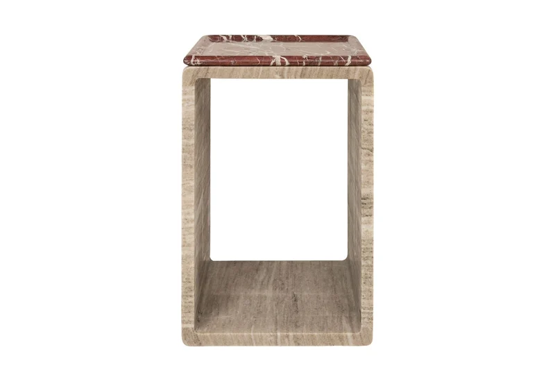 Casa Padrino Luxus Marmor Beistelltisch Beige / Weinrot 40 x 40 x H. 60 cm - Runder Beistelltisch mit skulpturalem Fuß aus hochwertigem Marmor mit Rosso Levanto Partien - Luxus Möbel