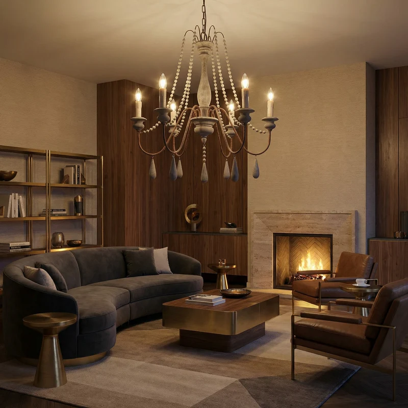 Vintage Kronleuchter aus weißem Holz für Wohnzimmer – Elarisia
