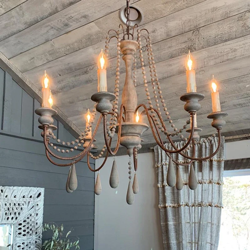 Vintage Kronleuchter aus weißem Holz für Wohnzimmer – Elarisia