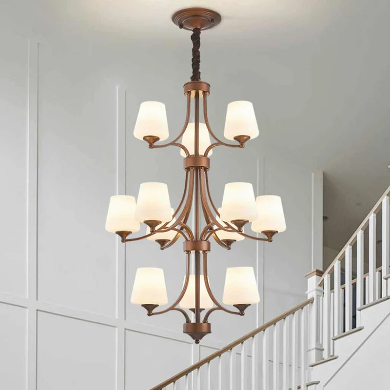 Chandelier Grand Long Tiered Glass Cup for High Ceiling