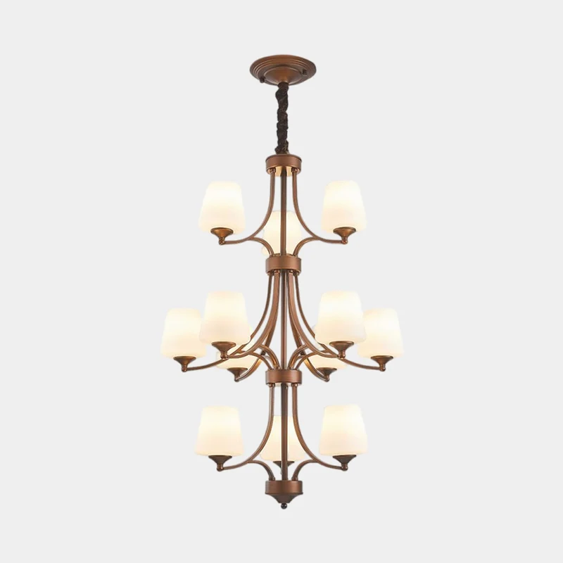 Chandelier Grand Long Tiered Glass Cup for High Ceiling