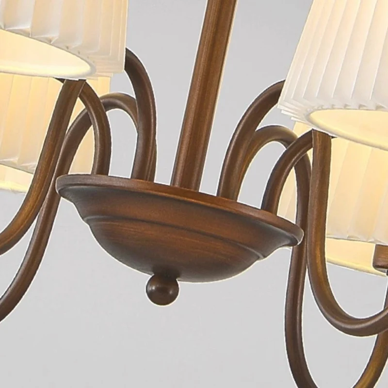 Chandelier Mid Century Vintage Iron White Pleated Fabric Shade