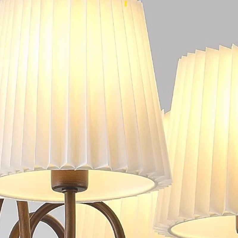 Chandelier Mid Century Vintage Iron White Pleated Fabric Shade