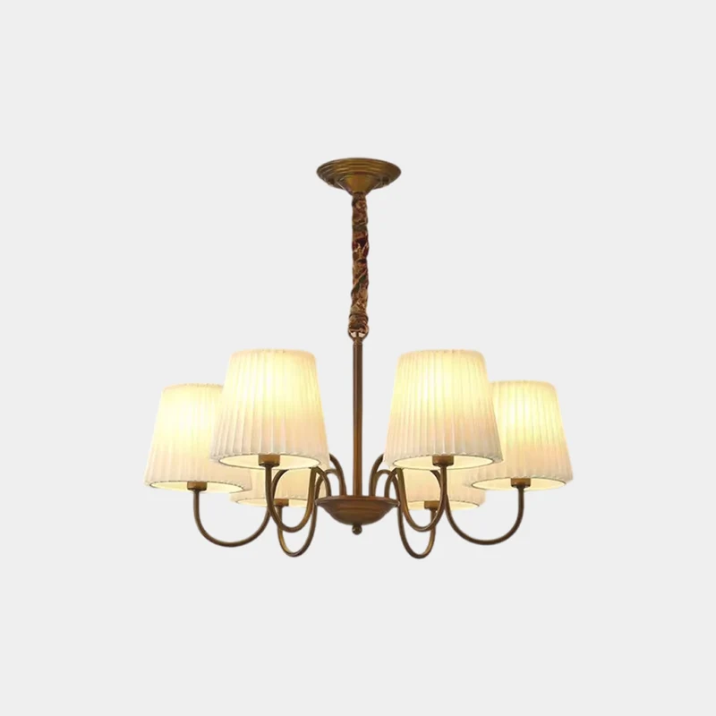 Chandelier Mid Century Vintage Iron White Pleated Fabric Shade