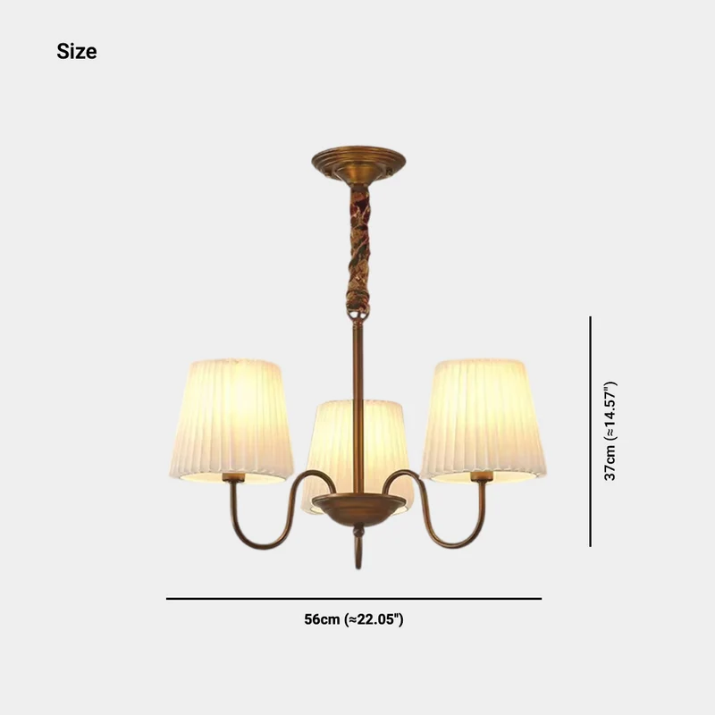 Chandelier Mid Century Vintage Iron White Pleated Fabric Shade