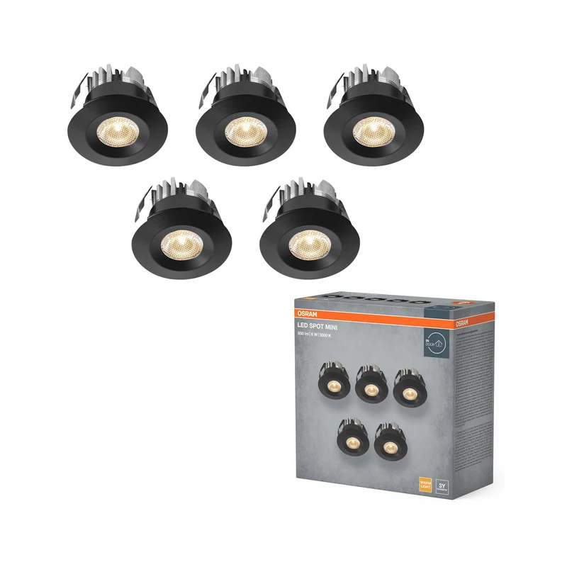 OSRAM LED Mini Spot Set Einbaustrahler 6W 120° Schwarz ⌀30 mm