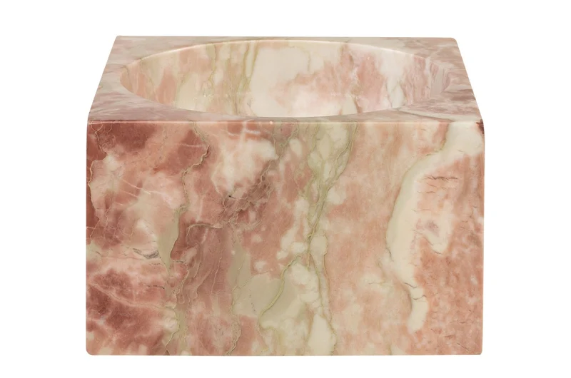 Casa Padrino Luxus Marmor Schale Rosa 18 x 18 x H. 11 cm - Hohe runde Deko Schale aus hochwertigem Rosalia Pink Marmor - Luxus Deko Accessoires