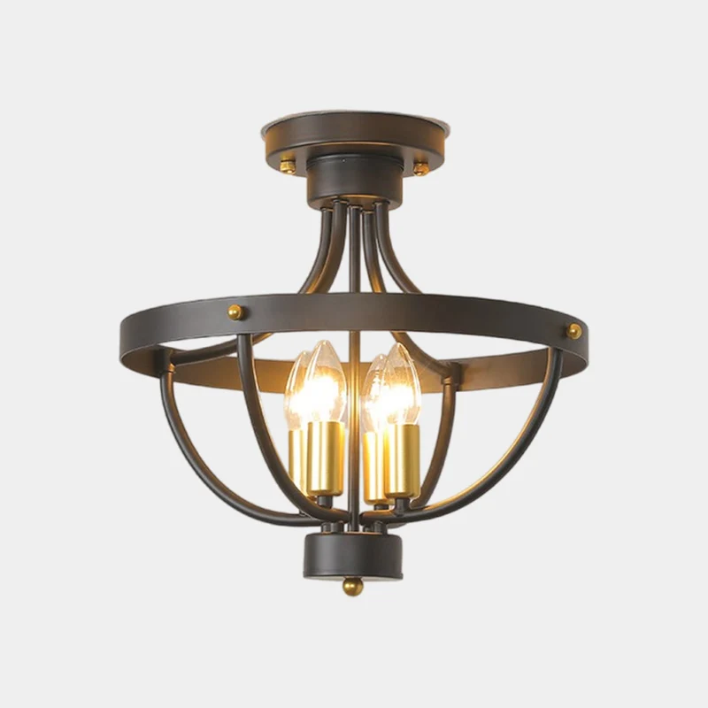 Chandelier Ceiling Light Industrial Iron Bowl, Black